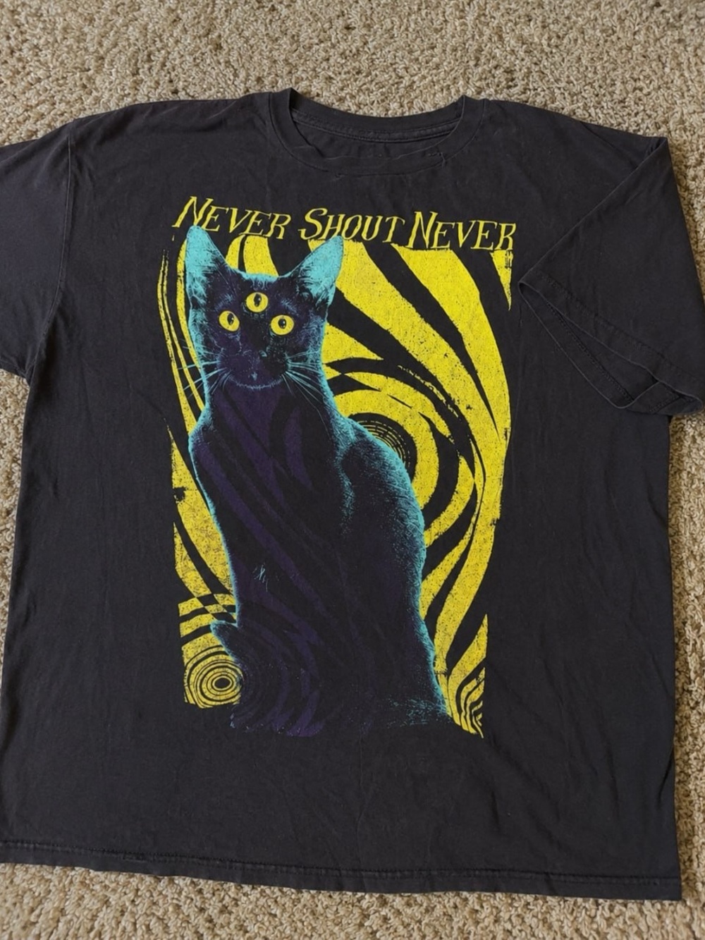 Never Shout Never Band Black Graphic Cat Tee - Black T-Shirt